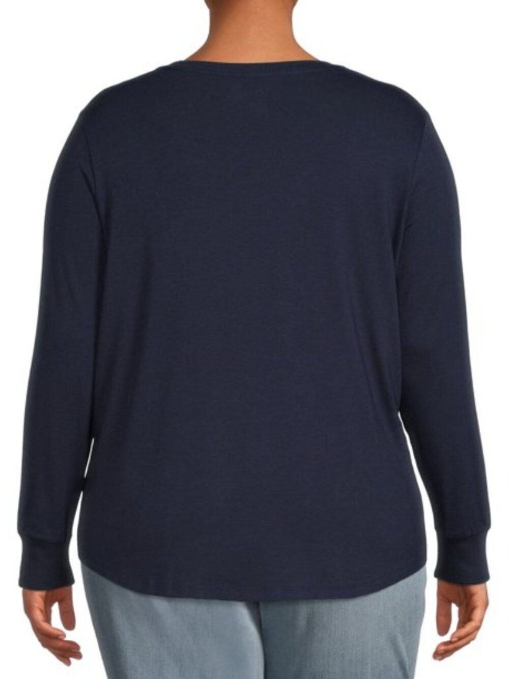 Plus Size 1XL Navy V-Neck Semi Fitted T-Shirt with Long Sleeves - Picture 2 of 4